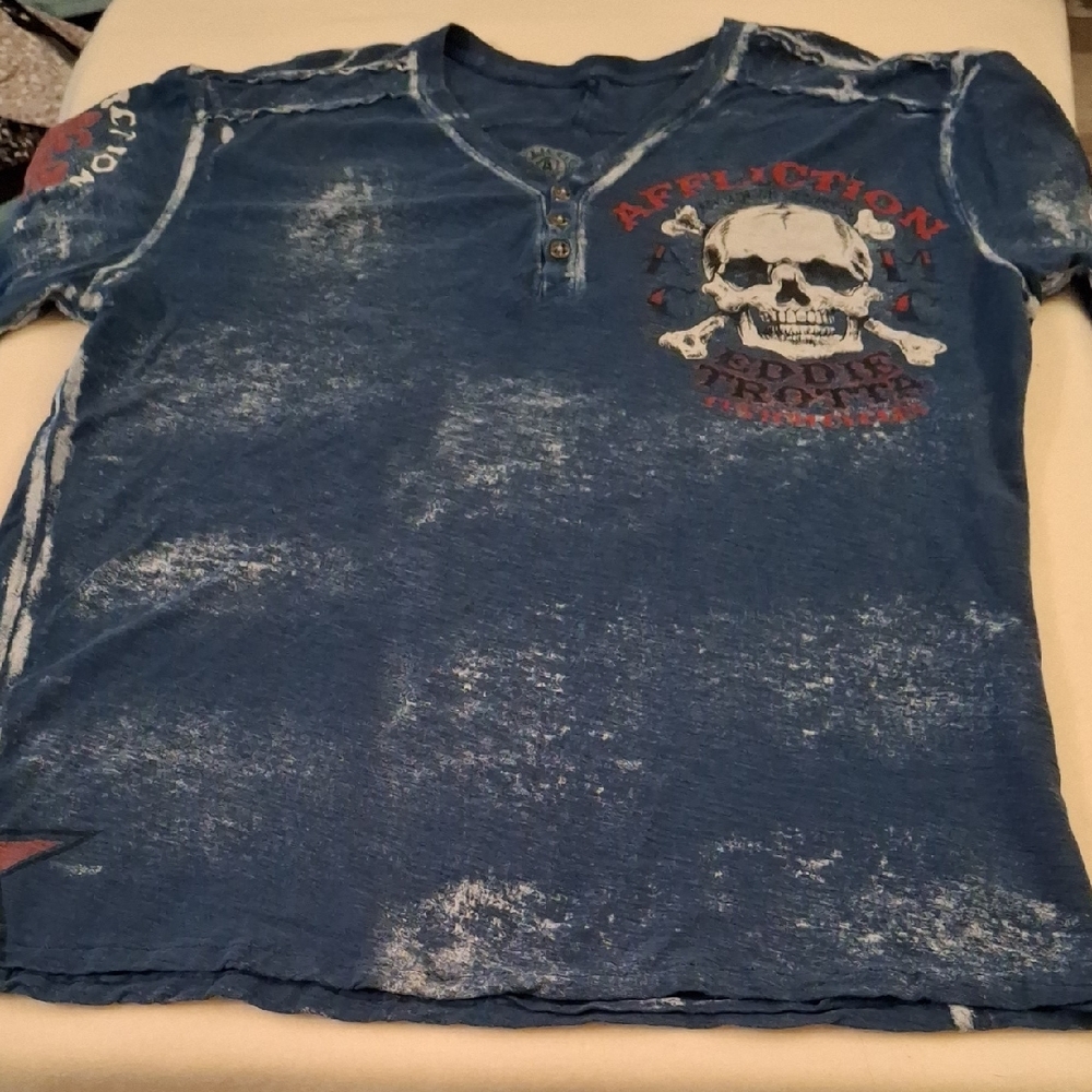 Affliction Distressed Blue Skull Tee
